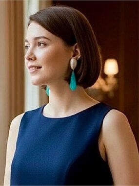 Zsiska Silver Teardrop Drop Earrings with Blue/Green Dangle